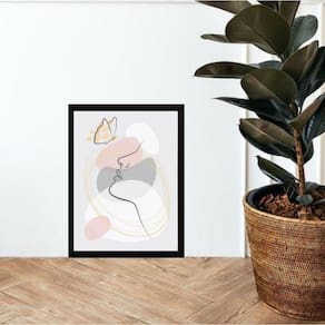 Quadro Abstrato Mulher Borboletas Rosa E Cinza 24X18Cm