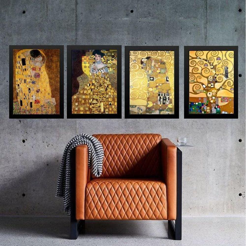 Kit 4 Quadros Obras De Gustav Klimt 45X34Cm