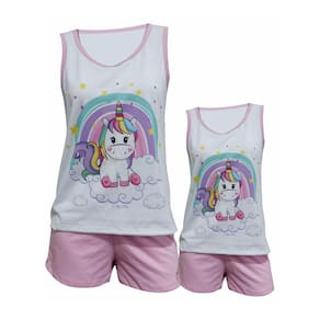 Pijama Tal Mãe Tal Filha Unicórnio Kit Adulto e Infantil
