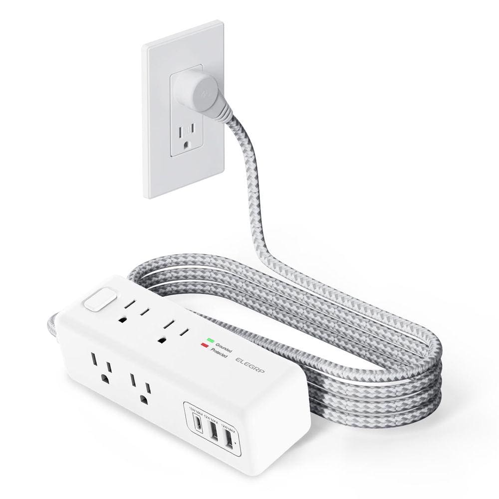 Power Strip ELEGRP, 8 tomadas, 3 portas USB, cabo de extensão de 6 pés