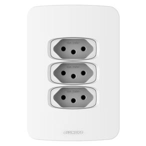 Conjunto 1 Placa 4x2 + 3 Tomadas 2 Pólos + Terra 10A Gracia Maxx Alumbra Branco