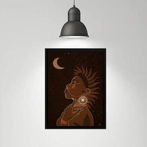 Quadro Místico Arte Índia Lua 45X34Cm
