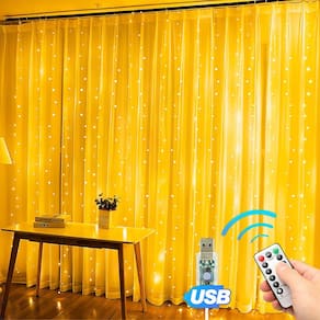 Luzes de cortina Eueasy 300 LED Warm White 3m x 3m, pacote com 2