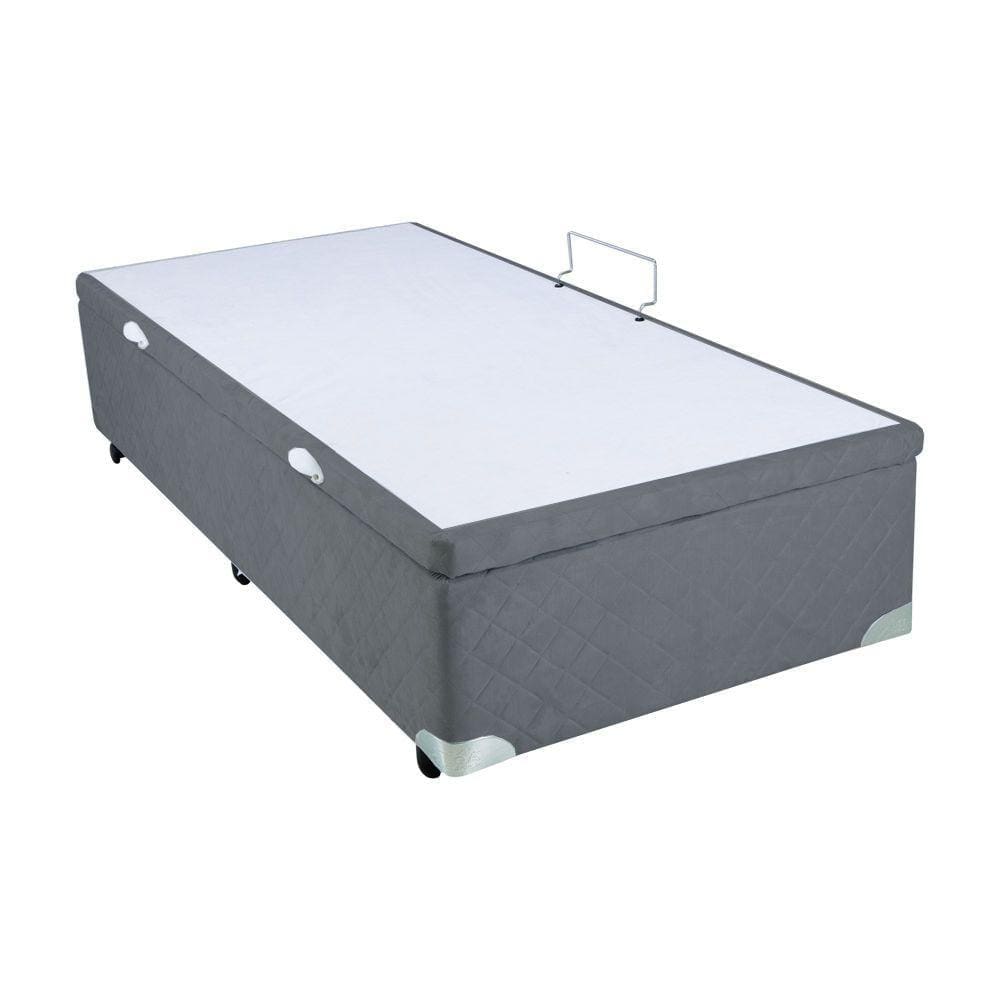 Cama Box Baú Suede Cinza com Pistão - 096x203