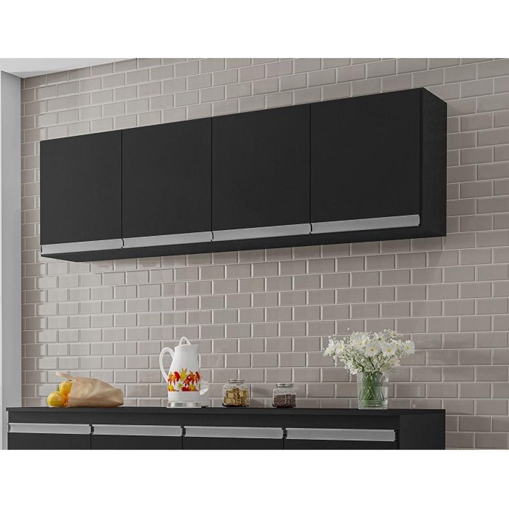 Armário Aéreo 4 Portas Andréia 150cm Preto - AJL Móveis