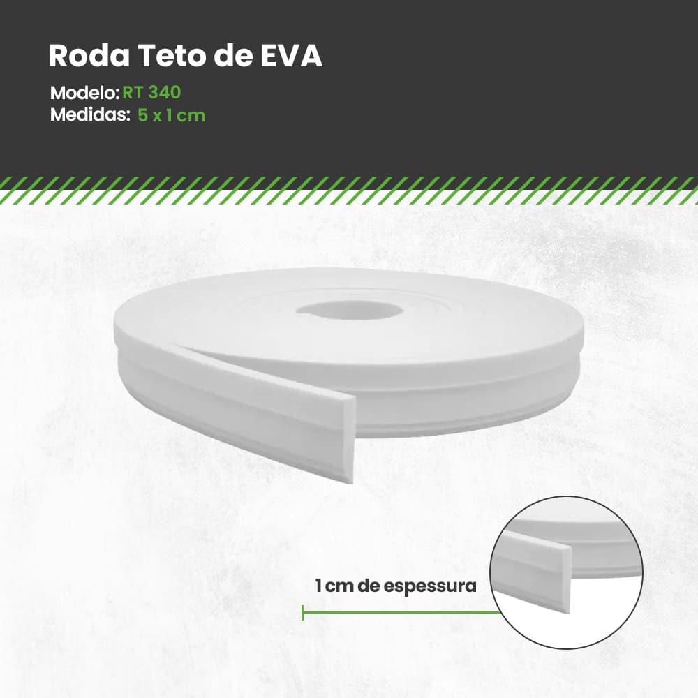 Rodateto de EVA Autocolante Branco 5,0cm x 1cm RT340 - 12m Segunda Linha