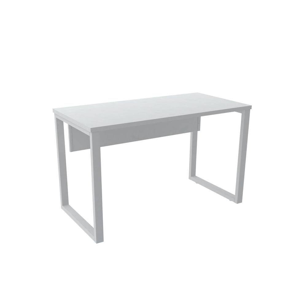 Mesa de Escritório Pé Tubular PE25 em MDP 134 x 60 cm Branca com Base Branca