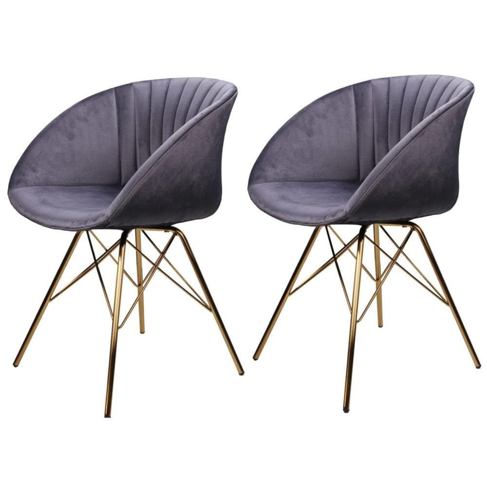 Kit 2 Cadeiras Eleonora Rivattis Em Veludo Base Aço Cromado Dourado