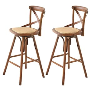 Kit 2 Banquetas Giratórias Katrina Paris Rivattis Bétula Assento Em Rattan Base Madeira