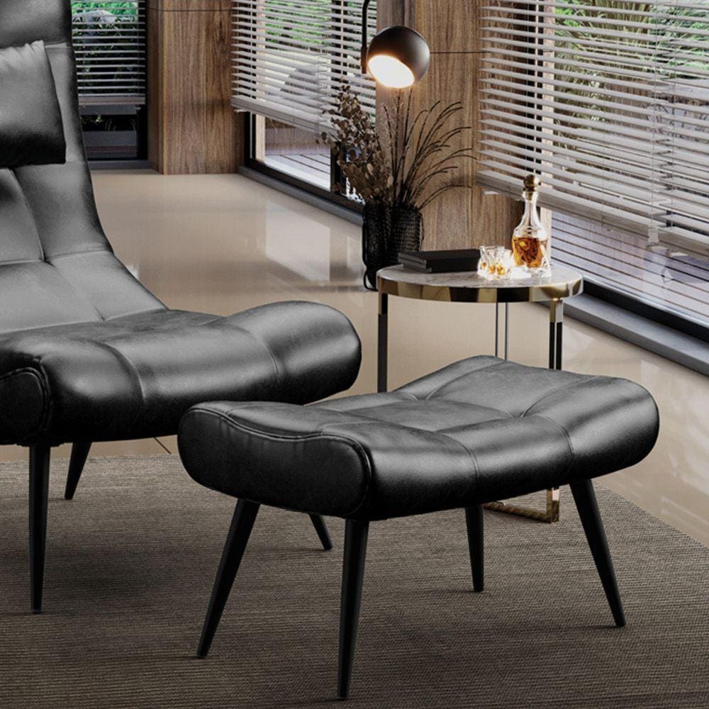 Puff Decorativo Sala De Estar Pés Palito Letty Pu Preto G19 - Gran Belo