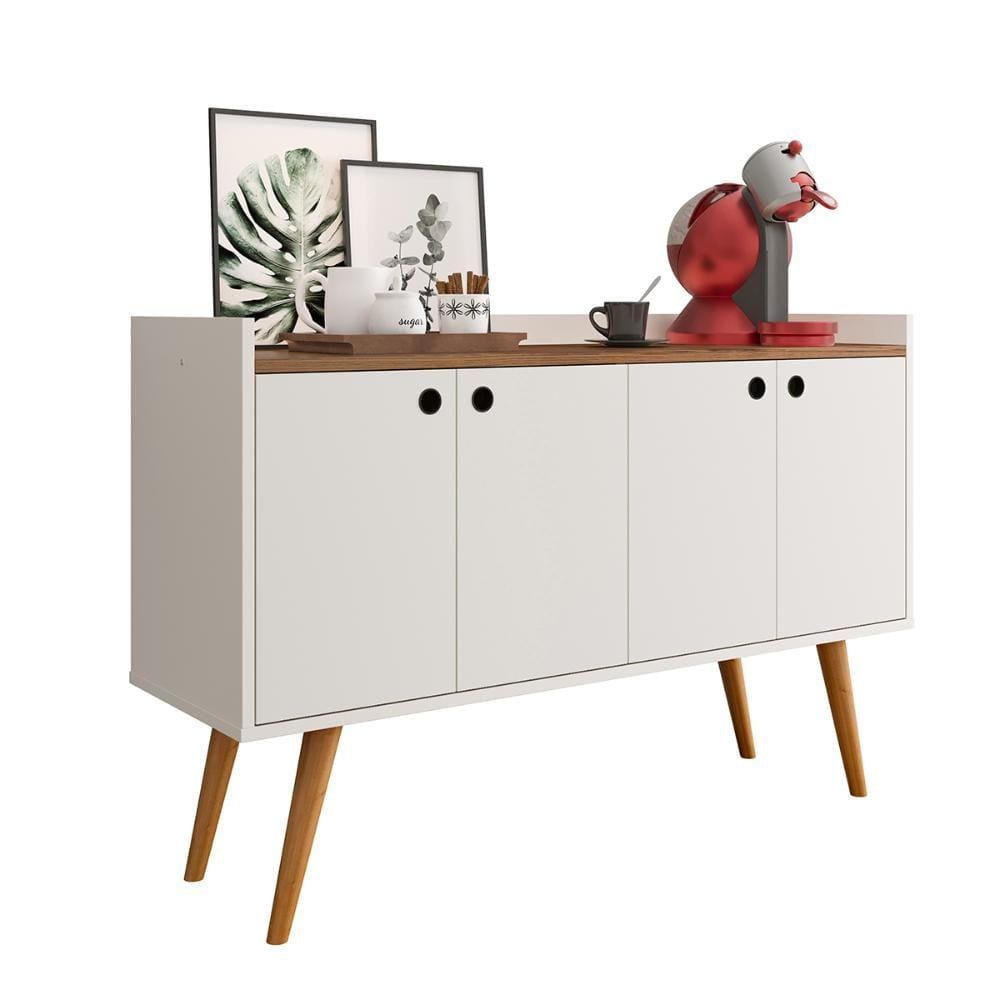 Aparador Buffet Balcão 4 Portas Cantinho Café Prateleira Organizadora Pés Madeira Decoração Sala Estar Jantar Hall Entrada Escritório Dallas - RPM