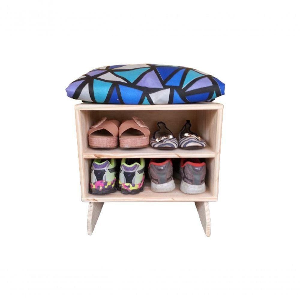 Sapateira Madeira Puff Abstrato Azul