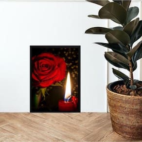 Quadro Umbanda Rosa E Vela Vermelha 45X34Cm - Com Vidro