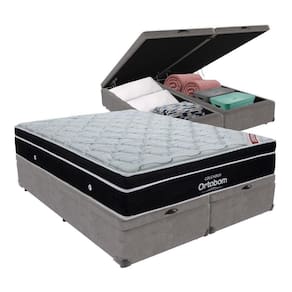Cama+ Box Com Bau Ortobom Colchão Queen Com Molas Ensacadas Cor:cinza