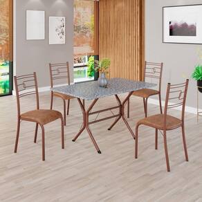 Conjunto Sala de Jantar Mesa Retangular 100x60cm Tampo Granito Ocre 4 Cadeiras Paraty C. Marrom / Marrom
