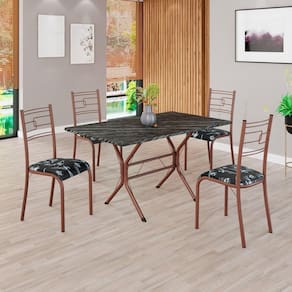Conjunto Sala de Jantar Mesa Retangular 120x75cm Tampo Madeira Mdp Ardósia Indiana 4 Cadeiras Paraty Preto Floral / Marrom