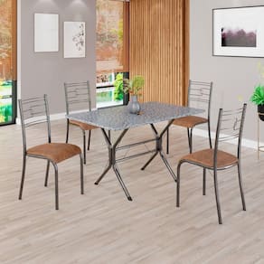 Conjunto Sala de Jantar Mesa Retangular 100x60cm Tampo Granito Ocre 4 Cadeiras Paraty C. Marrom / Mart Prata