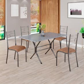 Conjunto Sala de Jantar Mesa Retangular 120x75cm Tampo Granito Ocre 4 Cadeiras Paraty C. Marrom / Mart Prata