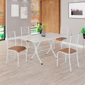 Conjunto Sala de Jantar Mesa Retangular 120x75cm Tampo Madeira Mdp Off White 4 Cadeiras Paraty C. Marrom / Branco