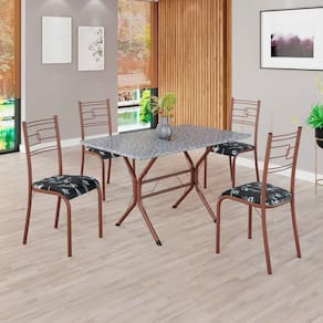 Conjunto Sala de Jantar Mesa Retangular 100x60cm Tampo Granito Ocre 4 Cadeiras Paraty Preto Floral / Marrom