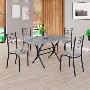 Conjunto Sala de Jantar Mesa Retangular 120x75cm Tampo Granito Ocre 4 Cadeiras Paraty Paraopeba/ Preto Fosco
