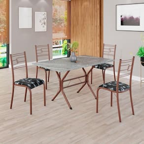 Conjunto Sala de Jantar Mesa Retangular 120x75cm Tampo Granito Topázio 4 Cadeiras Paraty Preto Floral / Marrom