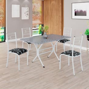 Conjunto Sala de Jantar Mesa Retangular 120x75cm Tampo Granito Ocre 4 Cadeiras Paraty Preto Floral / Branco