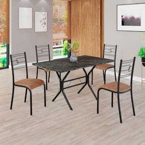 Conjunto Sala de Jantar Mesa Retangular 120x75cm Tampo Madeira Mdp Ardósia Indiana 4 Cadeiras Paraty C. Marrom / Preto Fosco