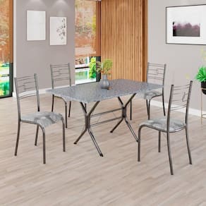Conjunto Sala de Jantar Mesa Retangular 120x75cm Tampo Granito Ocre 4 Cadeiras Paraty Paraopeba / Mart Prata