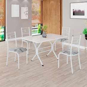 Conjunto Sala de Jantar Mesa Retangular 100x60cm Tampo Madeira Mdp 4 Cadeiras Paraty Paraopeba / Branco