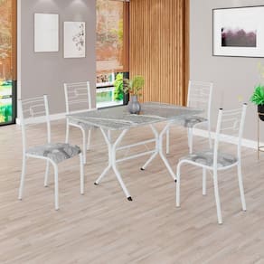 Conjunto Sala de Jantar Mesa Retangular 100x60cm Tampo Granito Topázio 4 Cadeiras Paraty Paraopeba / Branco
