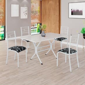 Conjunto Sala de Jantar Mesa Retangular 120x75cm Tampo Madeira Mdp Off White 4 Cadeiras Paraty Preto Floral / Branco