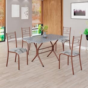 Conjunto Sala de Jantar Mesa Retangular 100x60cm Tampo Granito Ocre 4 Cadeiras Paraty Paraopeba / Marrom