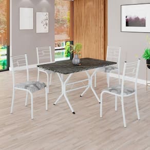 Conjunto Sala de Jantar Mesa Retangular 100x60cm Tampo Pedra Ardósia Indiana 4 Cadeiras Paraty Paraopeba / Branco