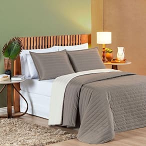 Kit Cobre Leito Double Casal3 Peças - Cáqui E Palha