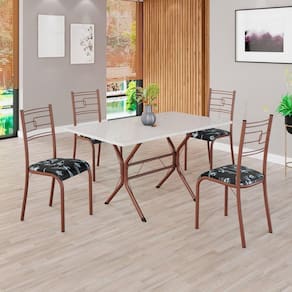 Conjunto Sala de Jantar Mesa Retangular 120x75cm Tampo Madeira Mdp Off White 4 Cadeiras Paraty Preto Floral / Marrom