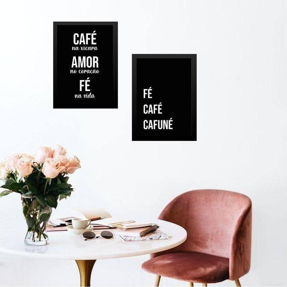 Kit 2 Quadros Cozinha Café E Fé 45X34Cm - Com Vidro