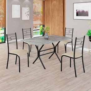 Conjunto Sala de Jantar Mesa Retangular 120x75cm Tampo Granito Topázio 4 Cadeiras Paraty Creme / Preto Fosco