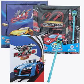 Kit Escolar Racing Car Com Cadeado e Lápis Com Acessório