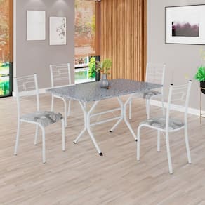 Conjunto Sala de Jantar Mesa Retangular 120x75cm Tampo Granito Ocre 4 Cadeiras Paraty Paraopeba / Branco