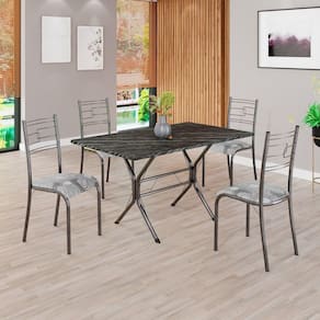 Conjunto Sala de Jantar Mesa Retangular 120x75cm Tampo Pedra Ardósia Indiana 4 Cadeiras Paraty Paraopeba / Mart Prata