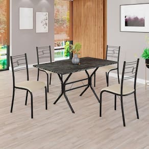 Conjunto Sala de Jantar Mesa Retangular 120x75cm Tampo Madeira Mdp Ardósia Indiana 4 Cadeiras Paraty Creme / Preto Fosco