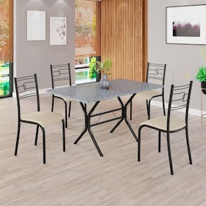 Conjunto Sala de Jantar Mesa Retangular 120x75cm Tampo Granito Ocre 4 Cadeiras Paraty Creme / Preto Fosco