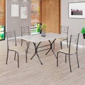Conjunto Sala de Jantar Mesa Retangular 120x75cm Tampo Madeira Mdp Off White 4 Cadeiras Paraty Creme / Mart Prata
