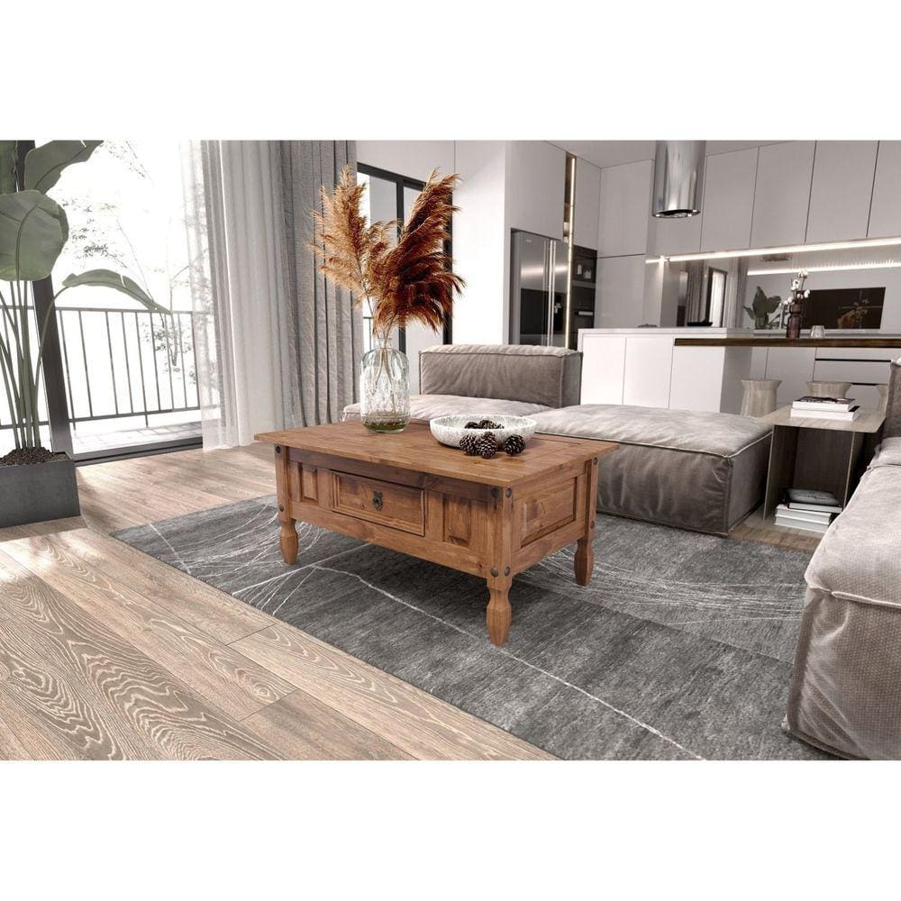 Mesa de Centro Retangular com 1 Gaveta em Madeira Maciça Cera Carvalho