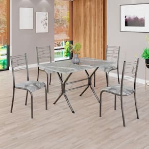 Conjunto Sala de Jantar Mesa Retangular 100x60cm Tampo Granito Topázio 4 Cadeiras Paraty Paraopeba / Mart Prata