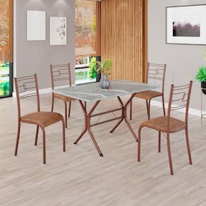 Conjunto Sala de Jantar Mesa Retangular 100x60cm Tampo Granito Topázio 4 Cadeiras Paraty C. Marrom