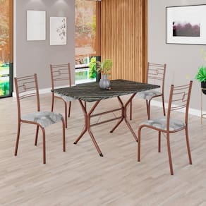 Conjunto Sala de Jantar Mesa Retangular 100x60cm Tampo Madeira Mdp Ardósia Indiana 4 Cadeiras Paraty Paraopeba / Marrom