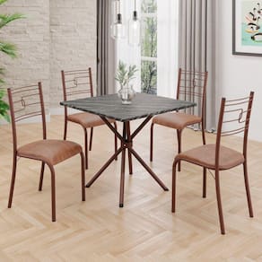 Conjunto Sala de Jantar Mesa Quadrada70x70cm Tampo Ardósia Indiana 4 Cadeiras Paraty Courino Marrom/Marrom