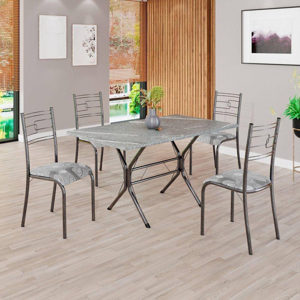 Conjunto Sala de Jantar Mesa Retangular 120x75cm Tampo Granito Topázio 4 Cadeiras Paraty Paraopeba / Mart Prata